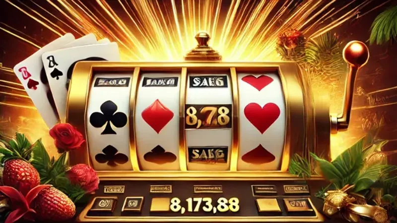 Layar slot digital dengan reel, simbol bonus, dan antarmuka permainan